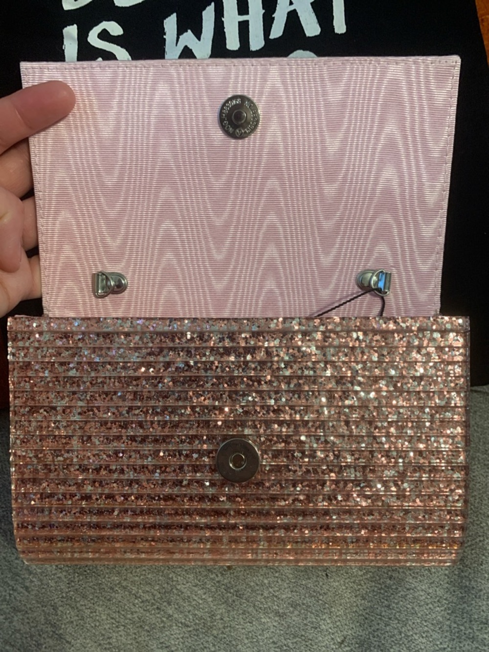 Kurt Geiger London Party Eagle Glitter Pink Clutch crossbody evening purse NWT - Picture 4 of 7